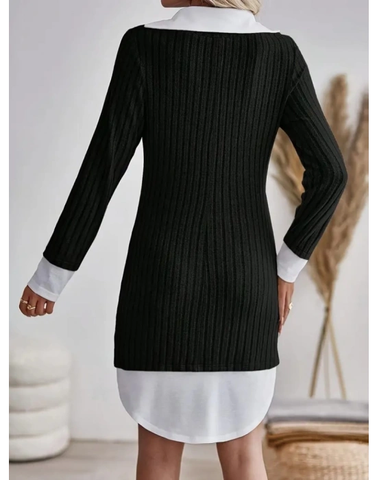 Kadın Uzun Kollu Yakalı şardonlu Kaşkorse Dokuma Detaylı Elbise