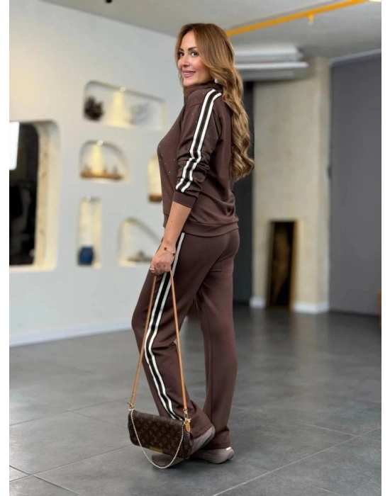 Kadın Uzun Kollu Yakalı şerit Detaylı Viskon Iki Iplik Bluz Ve Pantolon Ikili Takım