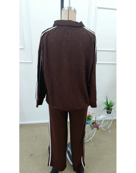 Kadın Uzun Kollu Yakalı şerit Detaylı Viskon Iki Iplik Bluz Ve Pantolon Ikili Takım