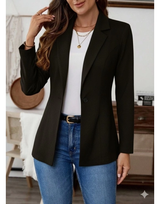 Kadın Uzun Kollu Yakalı Tek Düğmeli Süet Ceket