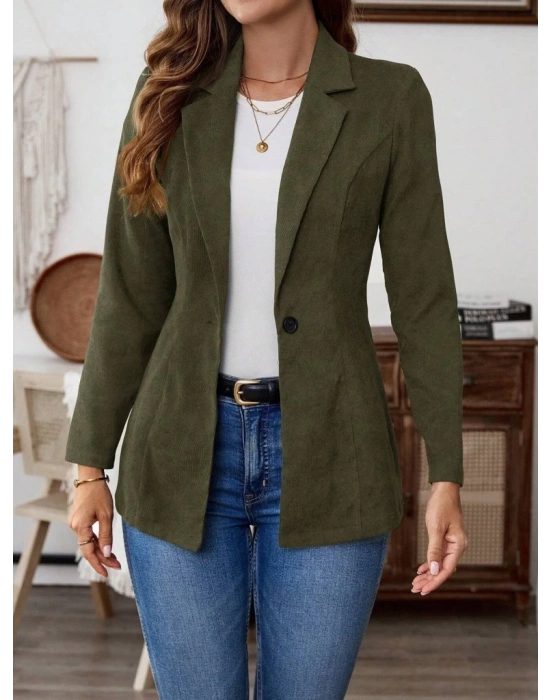 Kadın Uzun Kollu Yakalı Tek Düğmeli Süet Ceket