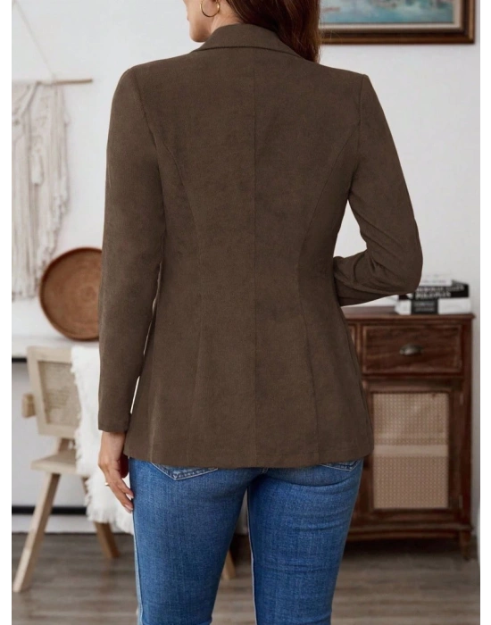 Kadın Uzun Kollu Yakalı Tek Düğmeli Süet Ceket