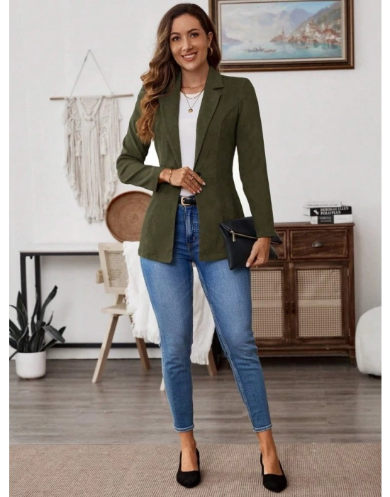 Kadın Uzun Kollu Yakalı Tek Düğmeli Süet Ceket