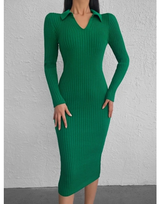 Kadın Uzun Kollu Yakalı Triko Elbise