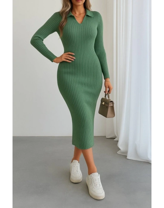 Kadın Uzun Kollu Yakalı Triko Elbise