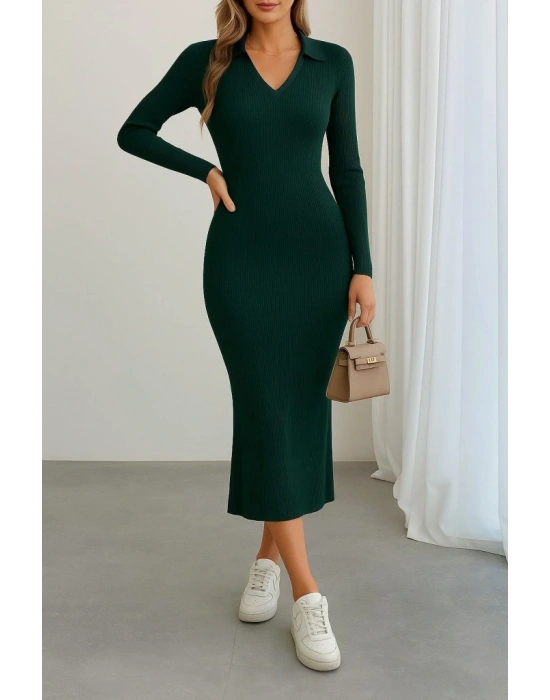 Kadın Uzun Kollu Yakalı Triko Elbise