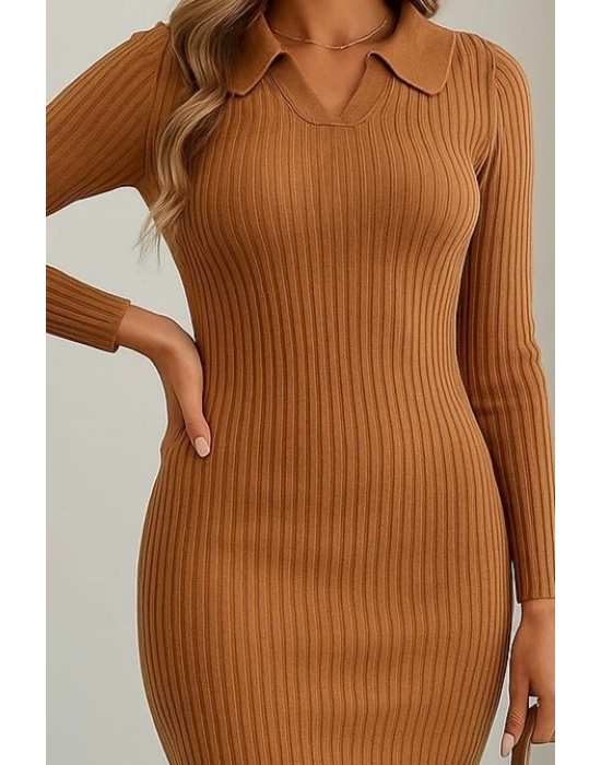 Kadın Uzun Kollu Yakalı Triko Elbise