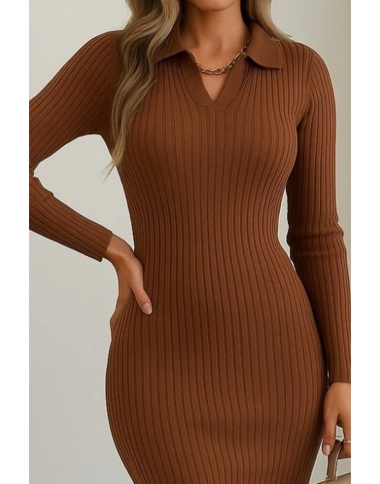 Kadın Uzun Kollu Yakalı Triko Elbise