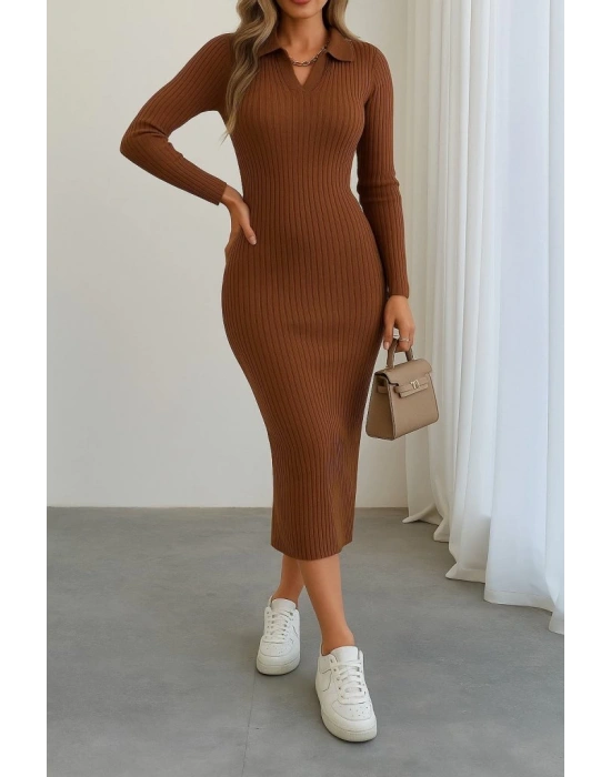 Kadın Uzun Kollu Yakalı Triko Elbise