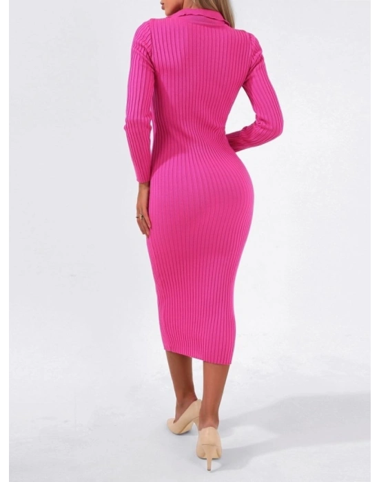 Kadın Uzun Kollu Yakalı Triko Elbise