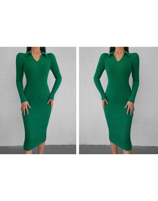 Kadın Uzun Kollu Yakalı Triko Elbise