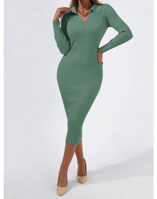 Kadın Uzun Kollu Yakalı Triko Elbise