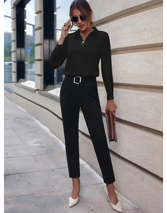 Kadın Uzun Kollu Yakalı Trikoton Gömlek