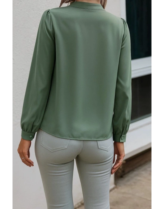 Kadın Uzun Kollu Yakalı Yakadan Bağcıklı Düğmeli Sandy Bluz