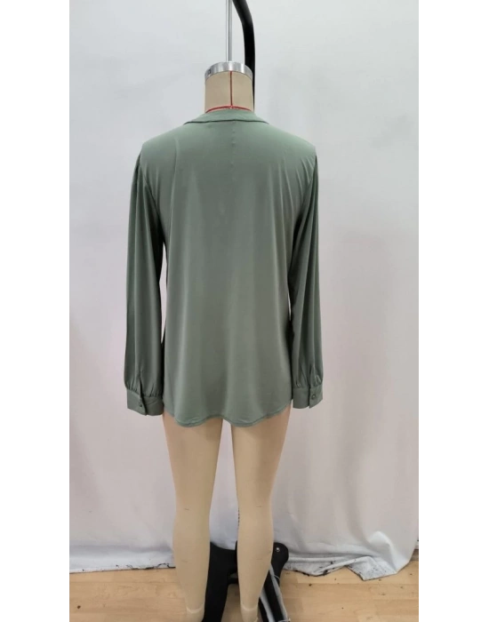 Kadın Uzun Kollu Yakalı Yakadan Bağcıklı Düğmeli Sandy Bluz