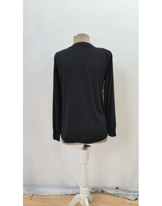 Kadın Uzun Kollu Yakalı Yakadan Bağcıklı Düğmeli Sandy Bluz