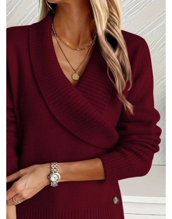 Kadın Uzun Kollu Yakalı Yandan Düğmeli Triko Bluz