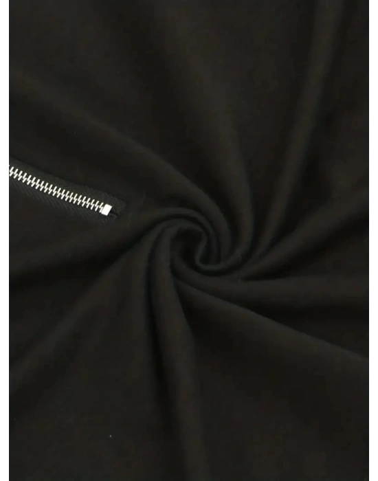 Kadın Uzun Kollu Yakası Açık Fermuarlı Viskon Bluz