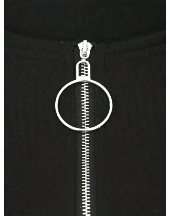 Kadın Uzun Kollu Yakası Açık Fermuarlı Viskon Bluz