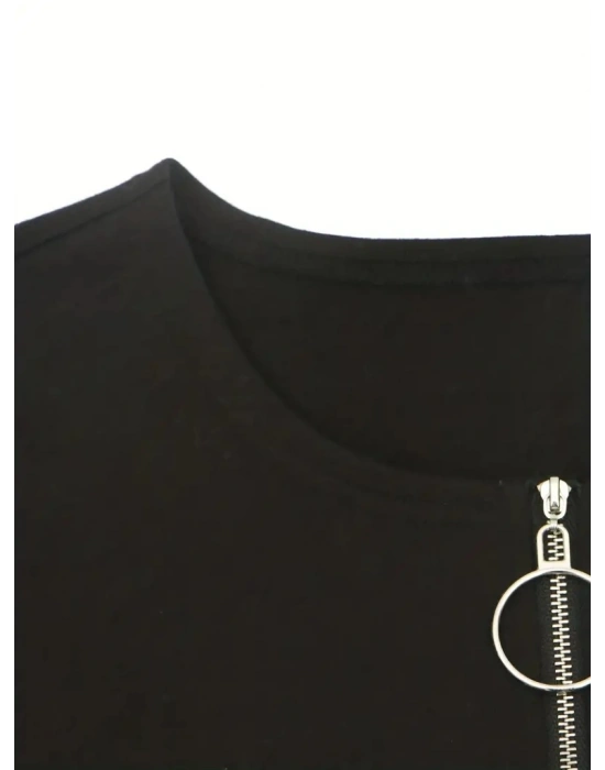 Kadın Uzun Kollu Yakası Açık Fermuarlı Viskon Bluz