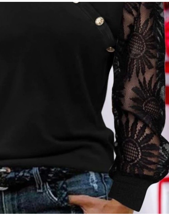 Kadın Uzun Kollu Yakası Asimetrik Detaylı Düğmeli Viskon Iki Iplik Bluz