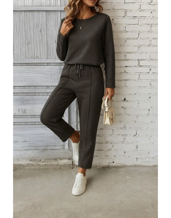 Kadın Uzun Kollu Yanları Nervurlu Viskon Iki Iplik Ve Pantolon Ikili Takım