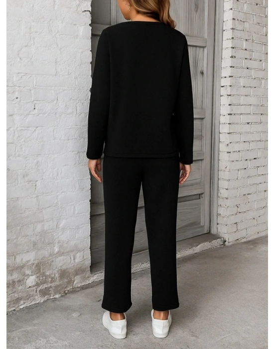 Kadın Uzun Kollu Yanları Nervurlu Viskon Iki Iplik Ve Pantolon Ikili Takım