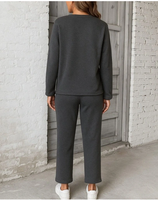 Kadın Uzun Kollu Yanları Nervurlu Viskon Iki Iplik Ve Pantolon Ikili Takım