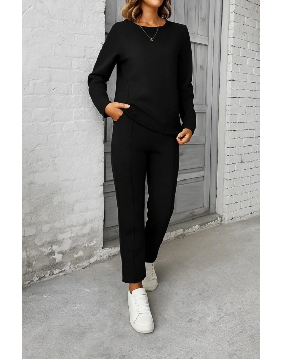 Kadın Uzun Kollu Yanları Nervurlu Viskon Iki Iplik Ve Pantolon Ikili Takım