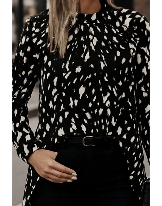 Kadın Uzun Kollu Yarı Balıkçı Yaka Desenli Dokuma Bluz