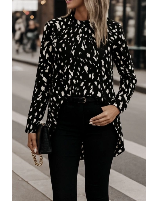 Kadın Uzun Kollu Yarı Balıkçı Yaka Desenli Dokuma Bluz