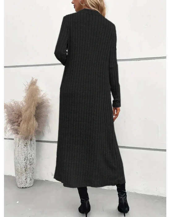 Kadın Uzun Kollu Yarı Balıkçı Yaka şardonlu Dalgıç Elbise Ve Uzun Hırka Ikili Takım