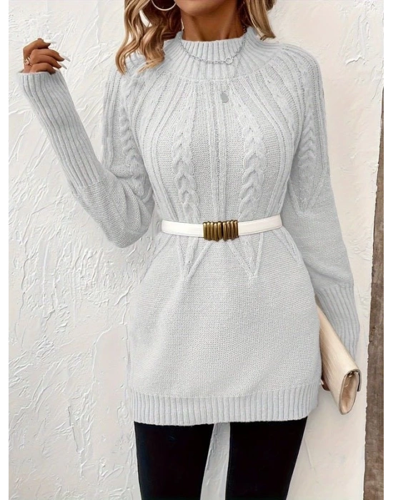 Kadın Uzun Kollu Yarı Balıkçı Yaka Triko Bluz