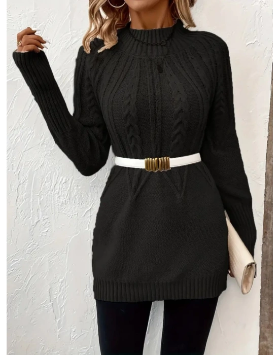 Kadın Uzun Kollu Yarı Balıkçı Yaka Triko Bluz