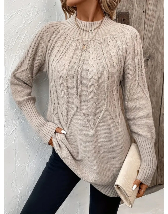 Kadın Uzun Kollu Yarı Balıkçı Yaka Triko Bluz