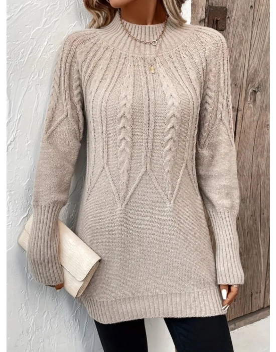 Kadın Uzun Kollu Yarı Balıkçı Yaka Triko Bluz