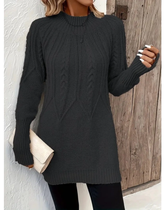 Kadın Uzun Kollu Yarı Balıkçı Yaka Triko Bluz