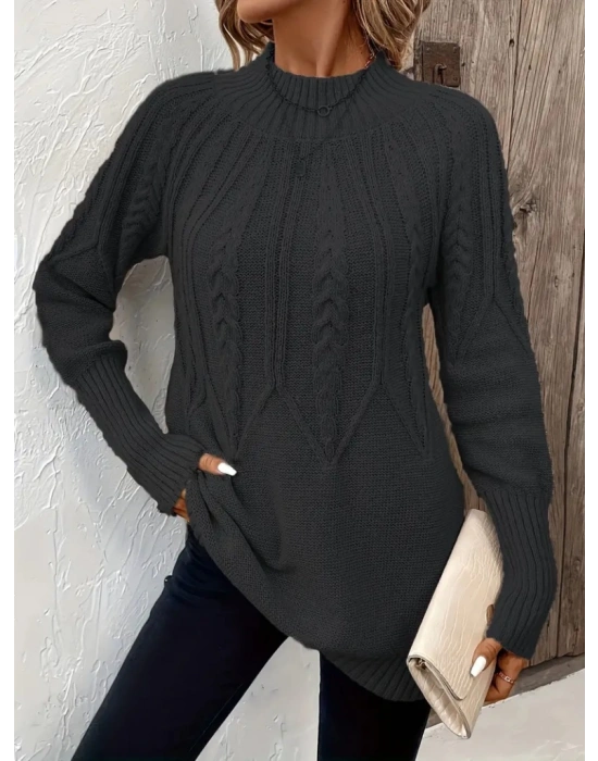 Kadın Uzun Kollu Yarı Balıkçı Yaka Triko Bluz