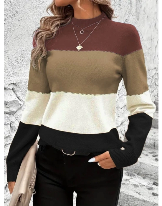 Kadın Uzun Kollu Yarı Balıkçı Yaka Triko Kazak