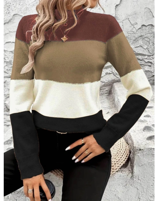 Kadın Uzun Kollu Yarı Balıkçı Yaka Triko Kazak