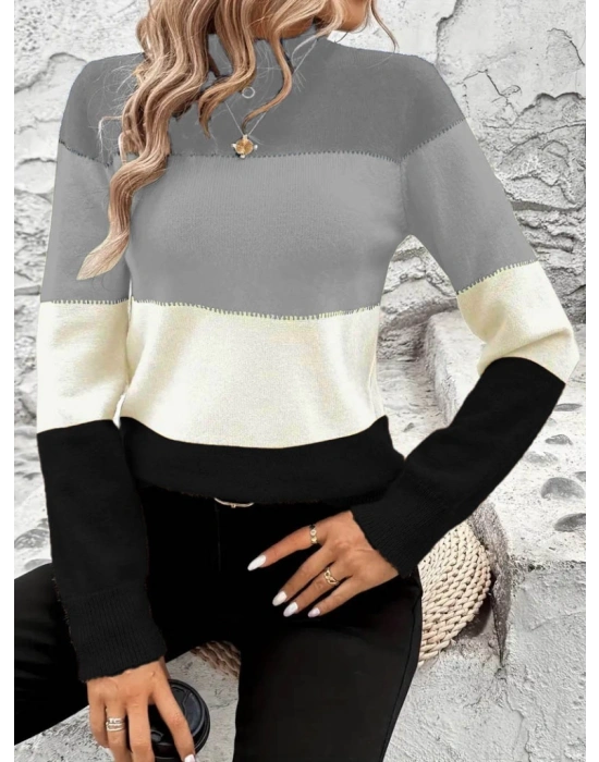 Kadın Uzun Kollu Yarı Balıkçı Yaka Triko Kazak