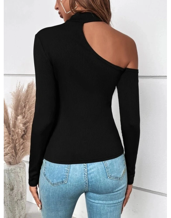 Kadın Uzun Kollu Yarım Balıkçı Yaka Omuzu Açık Kaşkorse Bluz