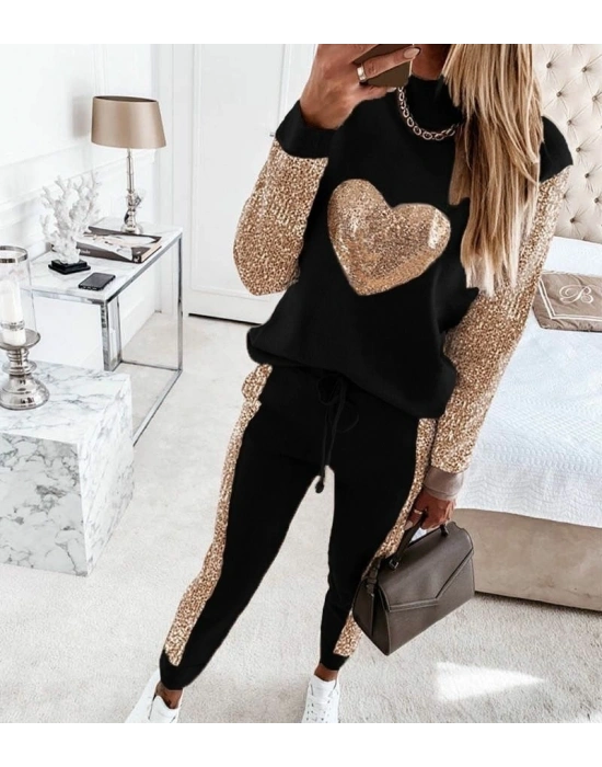 Kadın Uzun Kollu Yarım Balıkçı Yaka Pul Payet Detay Iki Iplik Ikili Takım