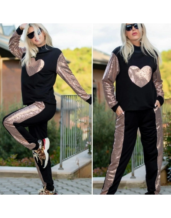 Kadın Uzun Kollu Yarım Balıkçı Yaka Pul Payet Detay Iki Iplik Ikili Takım