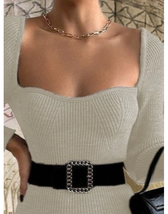 Kadın Uzun Kollu Yırtmaç Detay Triko Elbise