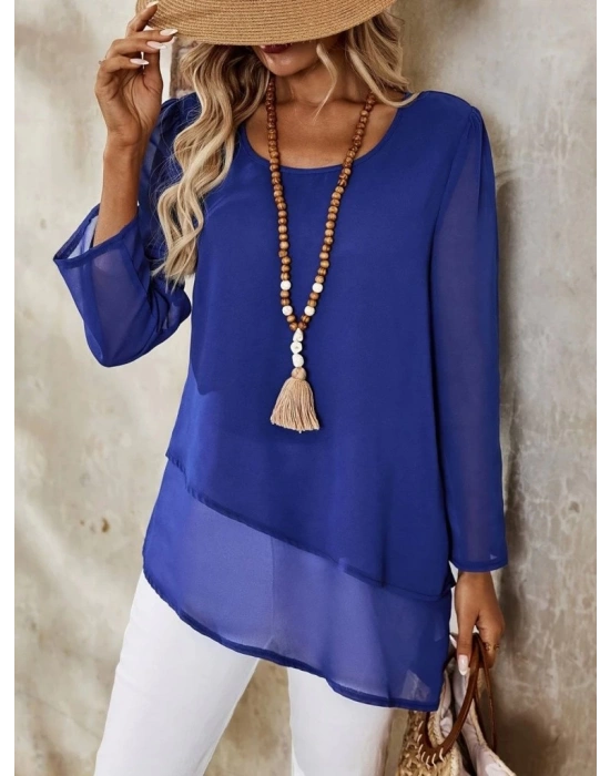 Kadın Uzun Kollu Yuvarlak Asimetrik Detaylı şifon Bluz