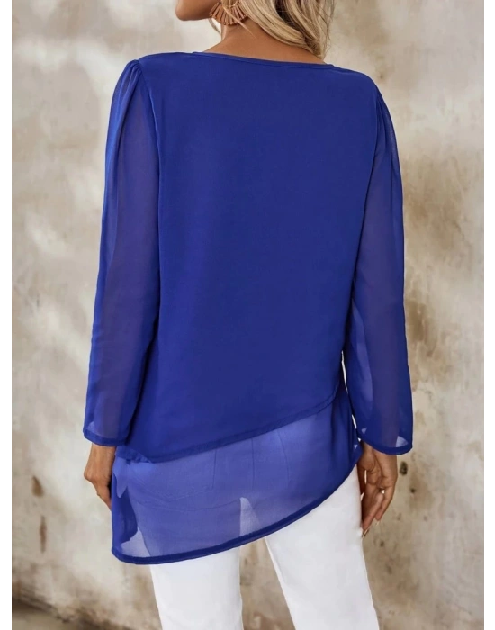 Kadın Uzun Kollu Yuvarlak Asimetrik Detaylı şifon Bluz
