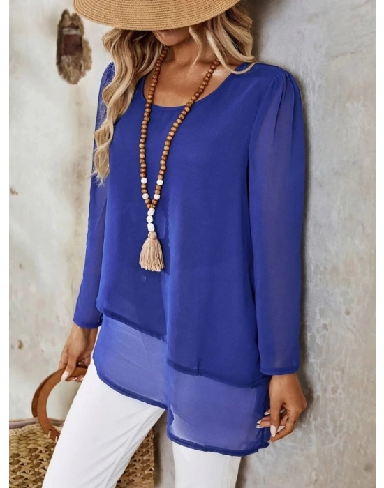 Kadın Uzun Kollu Yuvarlak Asimetrik Detaylı şifon Bluz