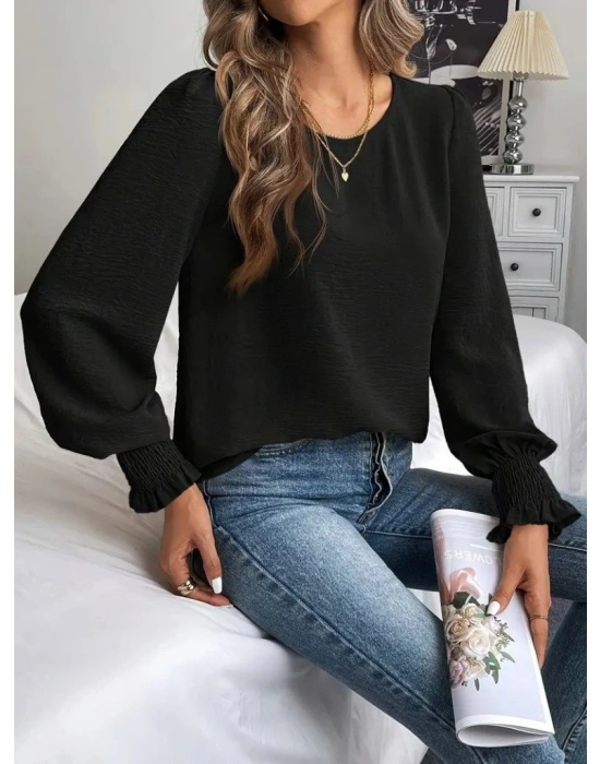 Kadın Uzun Kollu Yuvarlak Yaka Aerobin Bluz
