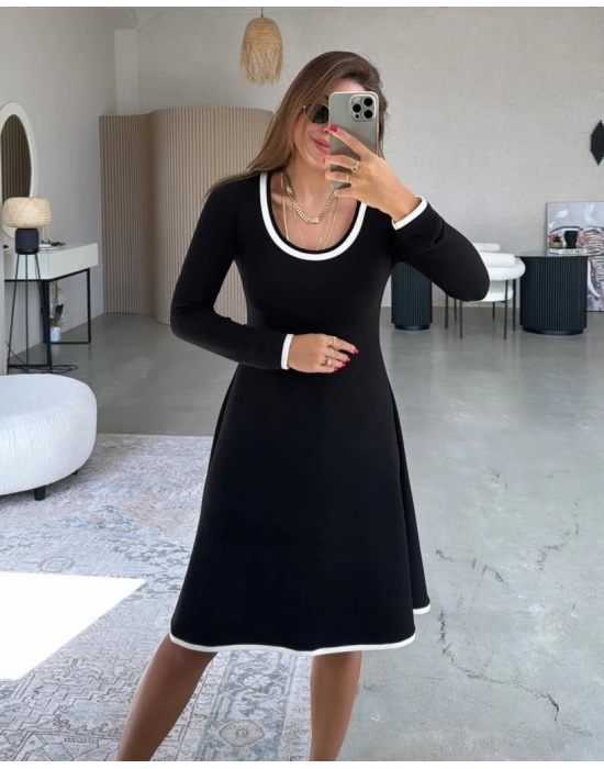 Kadın Uzun Kollu Yuvarlak Yaka Midi Viskon Iki Iplik Elbise